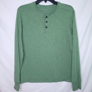 Peter Manning Henley Shirt Mens 4 Green Upland Cotton Long Sleeve